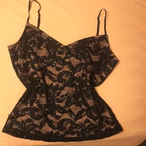 CACHE’ NWT Black Lace sequined chemise fully lined